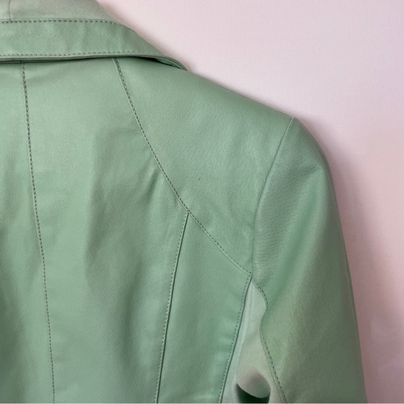 Green Leather Moto Biker Jacket XS - Picture 9 of 10